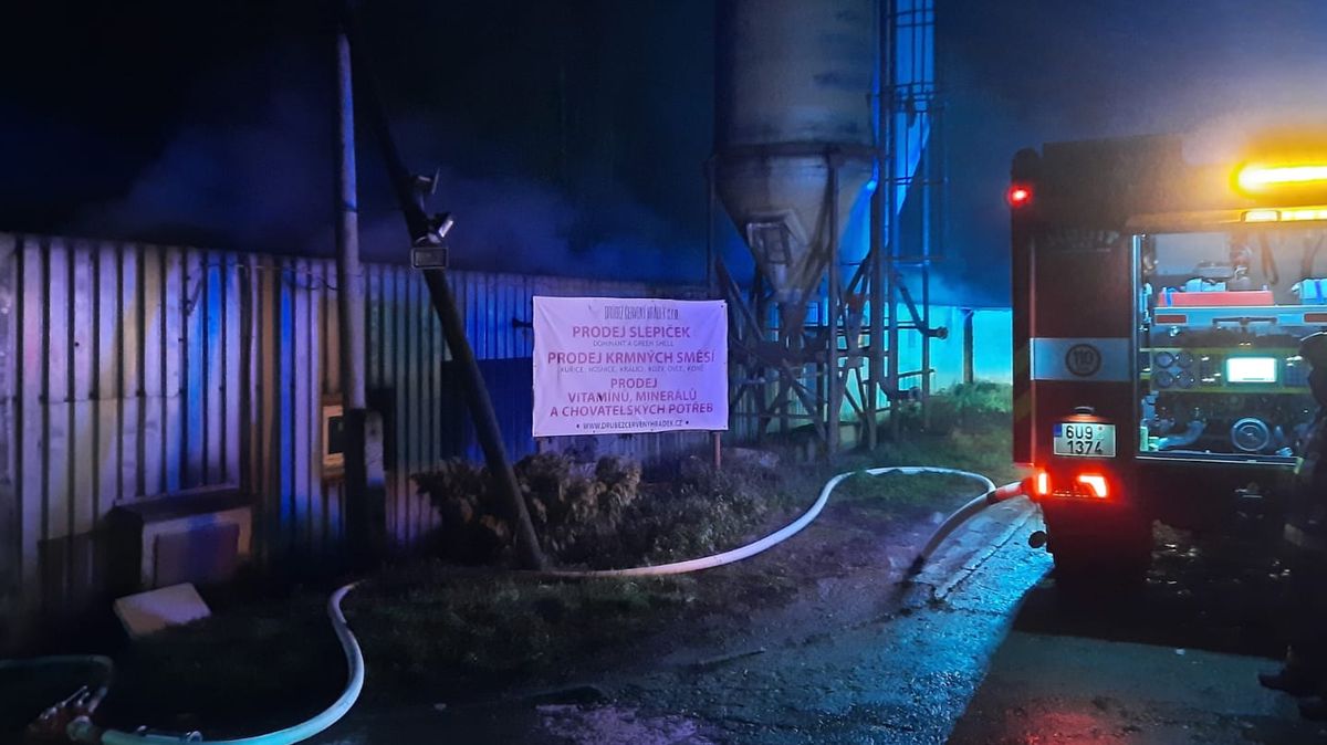 V drůbežárně na Chomutovsku uhynulo při požáru asi 16 000 kuřat